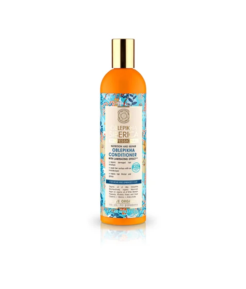 Acondicionador cabello dañado Natura Siberica con hidrolato de espino amarillo orgánico 400 ml