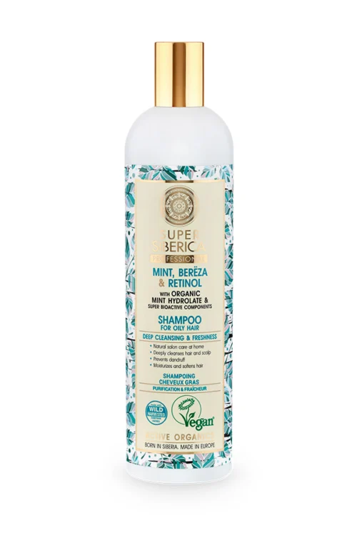 Champú profesional menta abedul retinol Natura Siberica 400ml para cabello graso