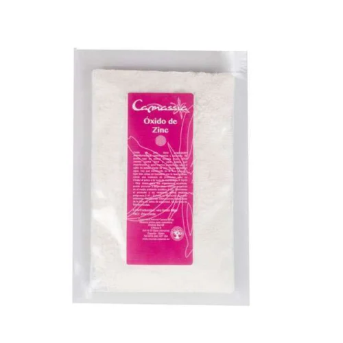 Envase de óxido de zinc 50gr en polvo de grado cosmético para elaborar cremas y pomadas naturales