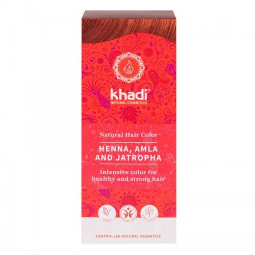 Tinte henna natural Khadi con amla y jatropa en polvo para cabello