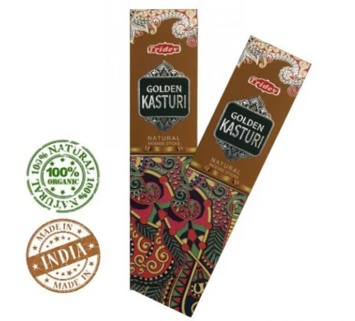 Varillas de incienso Tridev Golden Kasturi aromáticas orgánicas