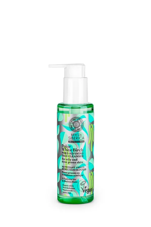 Limpiador facial refinador de poros Natura Siberica 145 ml, purificante para piel grasa con ácido láctico