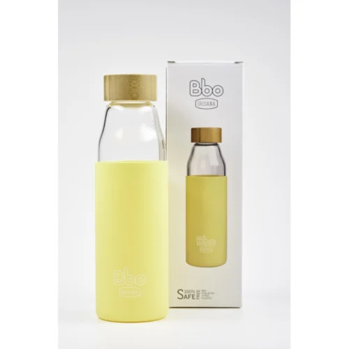 Botella de cristal con funda de silicona y tapón de bambú 200ml, sostenible y ecológica