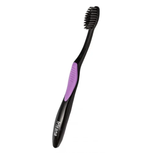 Cepillo de dientes carbón activo Irisana con cerdas suaves para limpieza natural y profunda