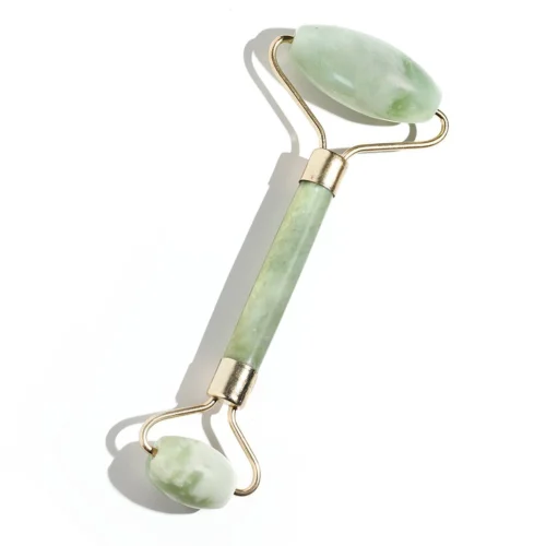 Rodillo masajeador de jade verde pulido para facial y cuello, herramienta cosmética orgánica