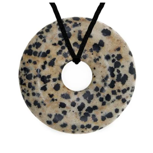 Piedra Sol: propiedades, significado y usos 7 Colgante donut jaspe dalmata piedra natural auténtica con patrón blanco y negro