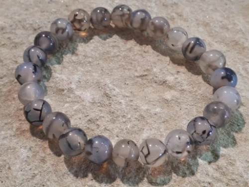 Pulsera agata araña 8 mm de mineral natural con cuentas redondas