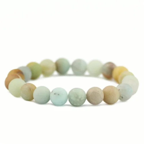 Pulsera amazonita 8 mm con cuentas naturales verde azulado sobre fondo claro