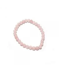 Pulsera cuarzo rosa 4mm de cuentas naturales sobre fondo neutro