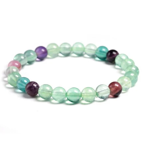 Pulsera fluorita 8 mm con cuentas naturales de fluorita en tonos translúcidos