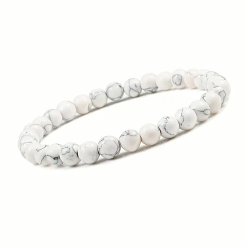 Pulsera howlita 6 mm de mineral natural en tono blanco y azulado