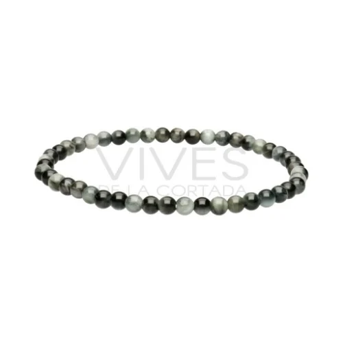 Pulsera ojo de gato 4 mm de mineral natural con cuentas redondas y brillo tornasolado