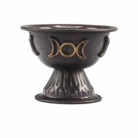 Cáliz Ritual de Cobre Antiguo Triple Luna 10x8cm - Pieza Única para Ceremonias Rituales y Decoración Mística