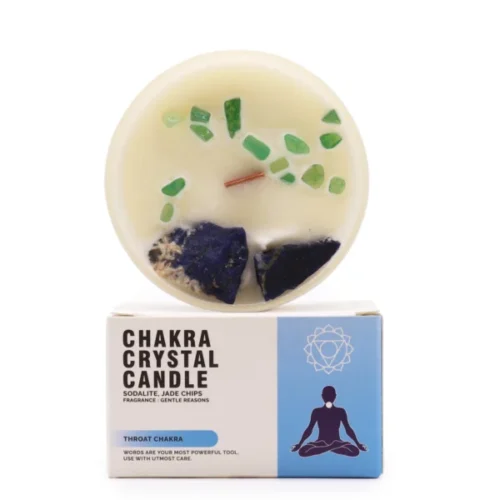 Vela de soja con sodalita y jade para chakra garganta orgánica
