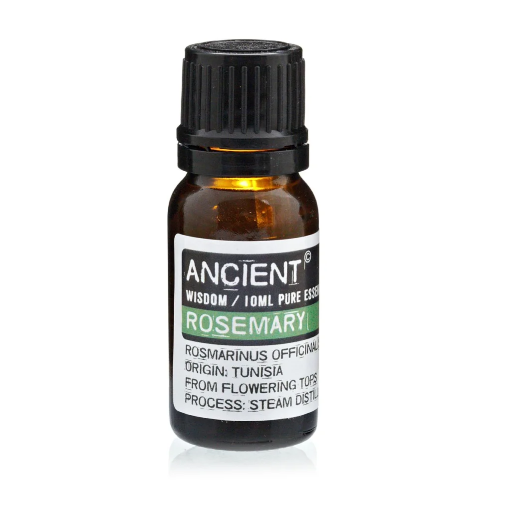 Aceites esenciales para el cabello: cuales usar y beneficios 7 Aceite esencial romero Anscient Wisdom destilado al vapor, botella con esencia pura de Rosmarinus Officinalis