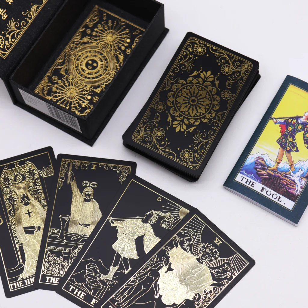 Tarot lámina de oro negro con caja - Baraja profesional Rider Waite con diseño sofisticado y acabado dorado