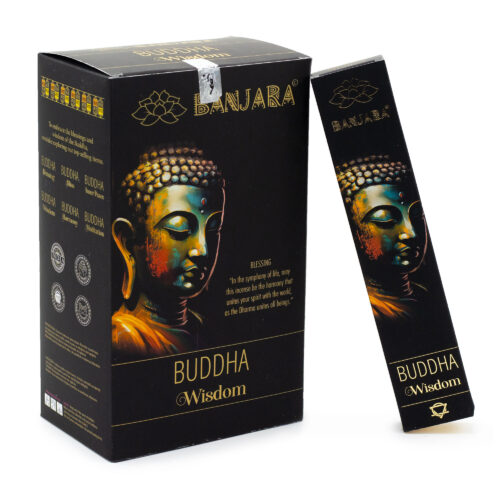 Incienso en varillas Banjara Buddha Wisdom de Esencia Nativa sobre fondo neutro