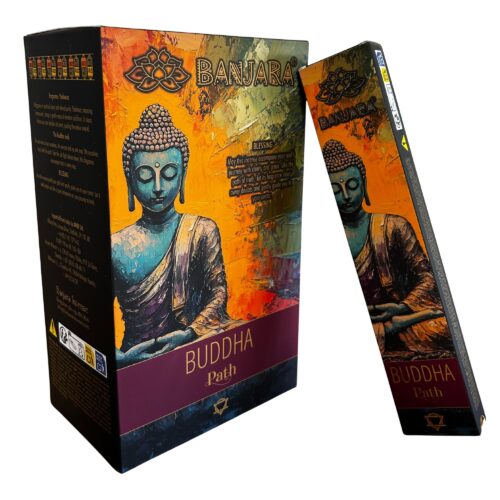 Varillas de incienso Banjara Buddha Path sobre fondo neutro