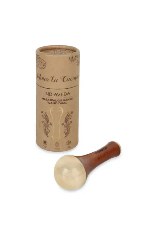Masajeador Kansa Wand Indiaveda de bronce con cabezal dual para masaje facial