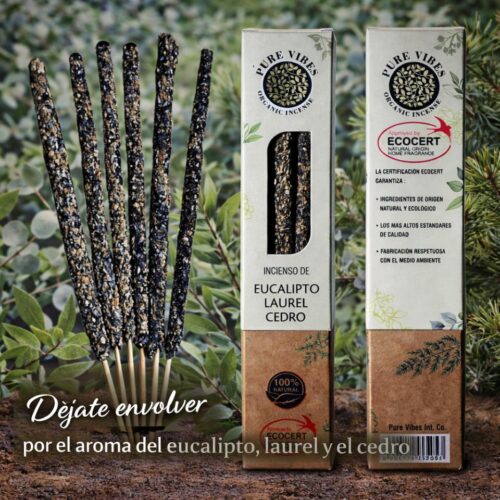 Incienso varillas eucalipto laurel cedro Pure Vibes en Esencia Nativa