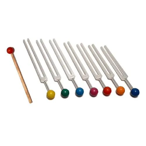 Set de 7 diapasones chakras con bola de color para sonoterapia