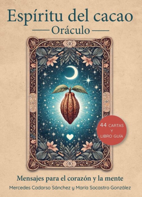Oráculo Espíritu del Cacao con caja y cartas ilustradas para lecturas y rituales