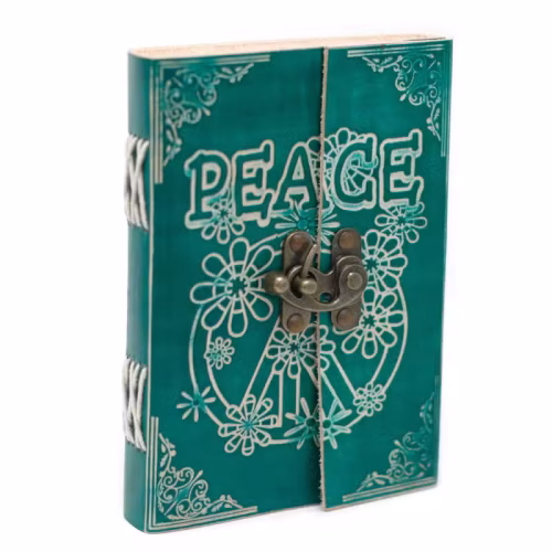 Cuaderno de cuero paz mediano de 18 x 13 cm con grabado sereno