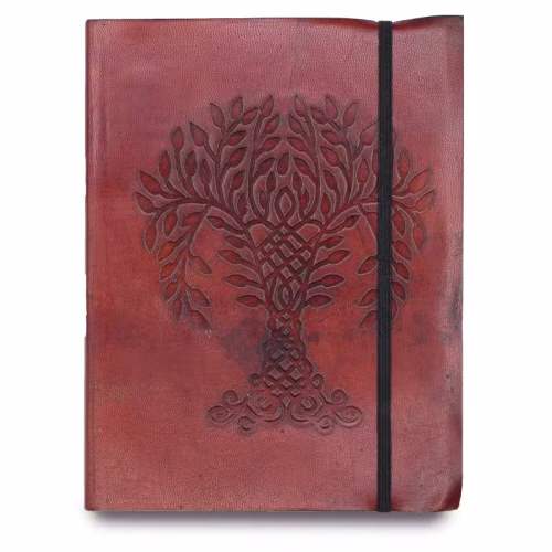 Cuaderno artesanal árbol de la vida con banda elástica y portada grabada
