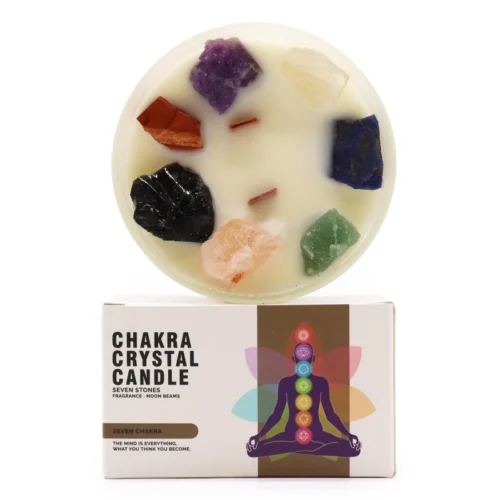 Vela cristal siete chakras AW con piedras naturales y cera de soja