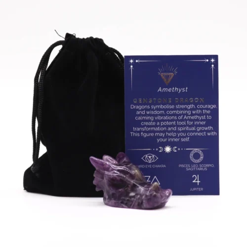 Cabeza de dragón amatista pequeña tallada, mineral natural para meditación y protección