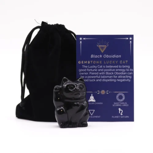 Gato de la suerte obsidiana de Formas, figura tallada en piedra natural
