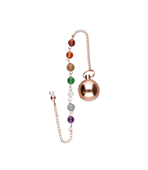 Péndulo de bronce con cadena de chakras, esfera metálica para radiestesia