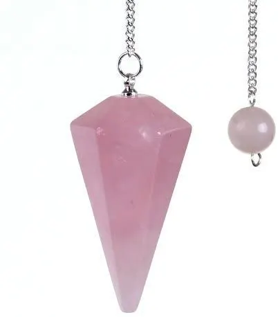 Péndulo cuarzo rosa facetado de mineral natural con acabado pulido