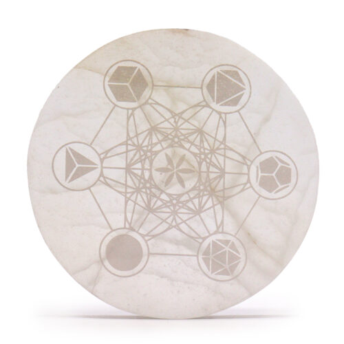 Placa selenita geometría sagrada 18cm de Esencia Nativa sobre superficie clara