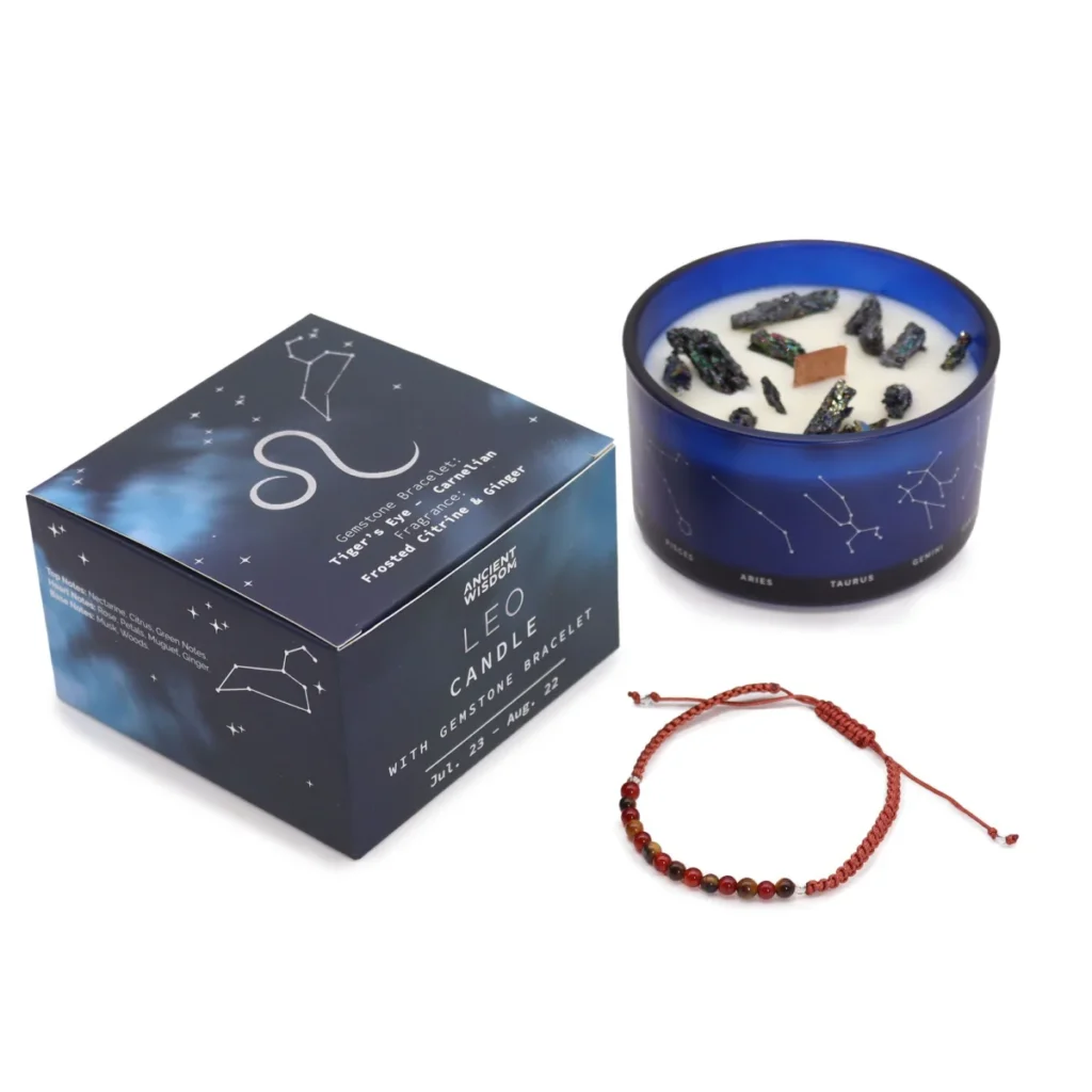 Pulsera de ojo de tigre y cornalina incluida con la vela zodiaco Leo