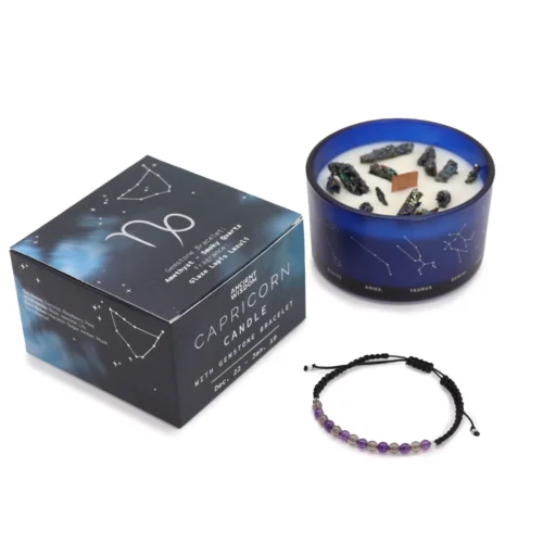 Detalle de la pulsera con amatista de la vela zodiacal Capricornio